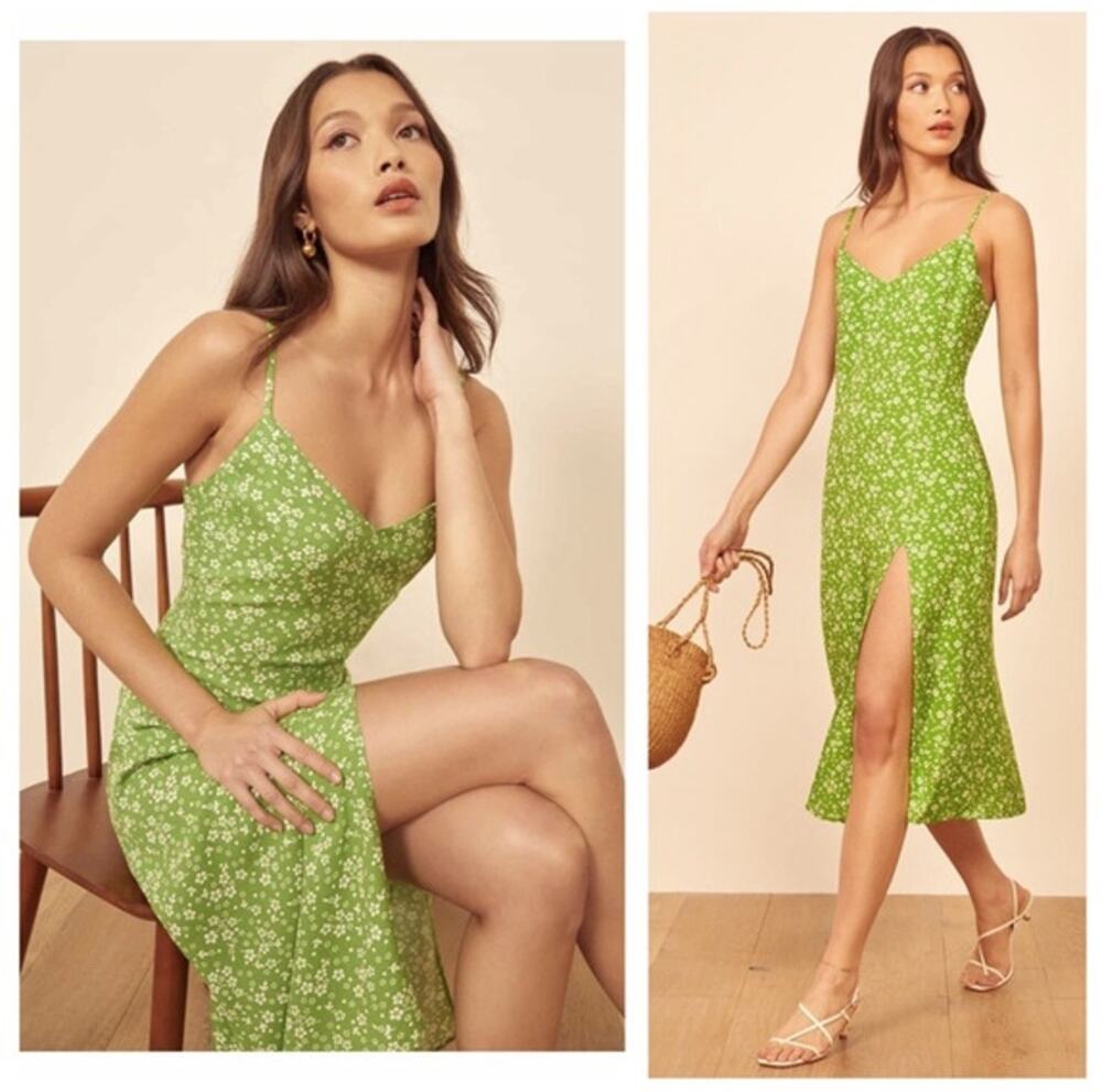 Reformation Crimini Midi Dress Elle Green Floral Slip NWT Size 4